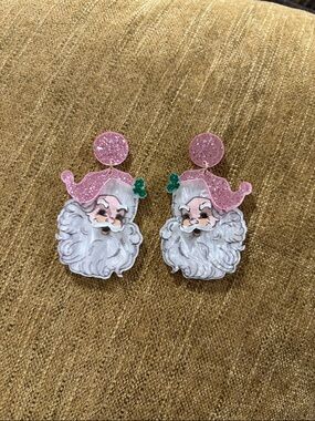 Pink glitter Santa earrings